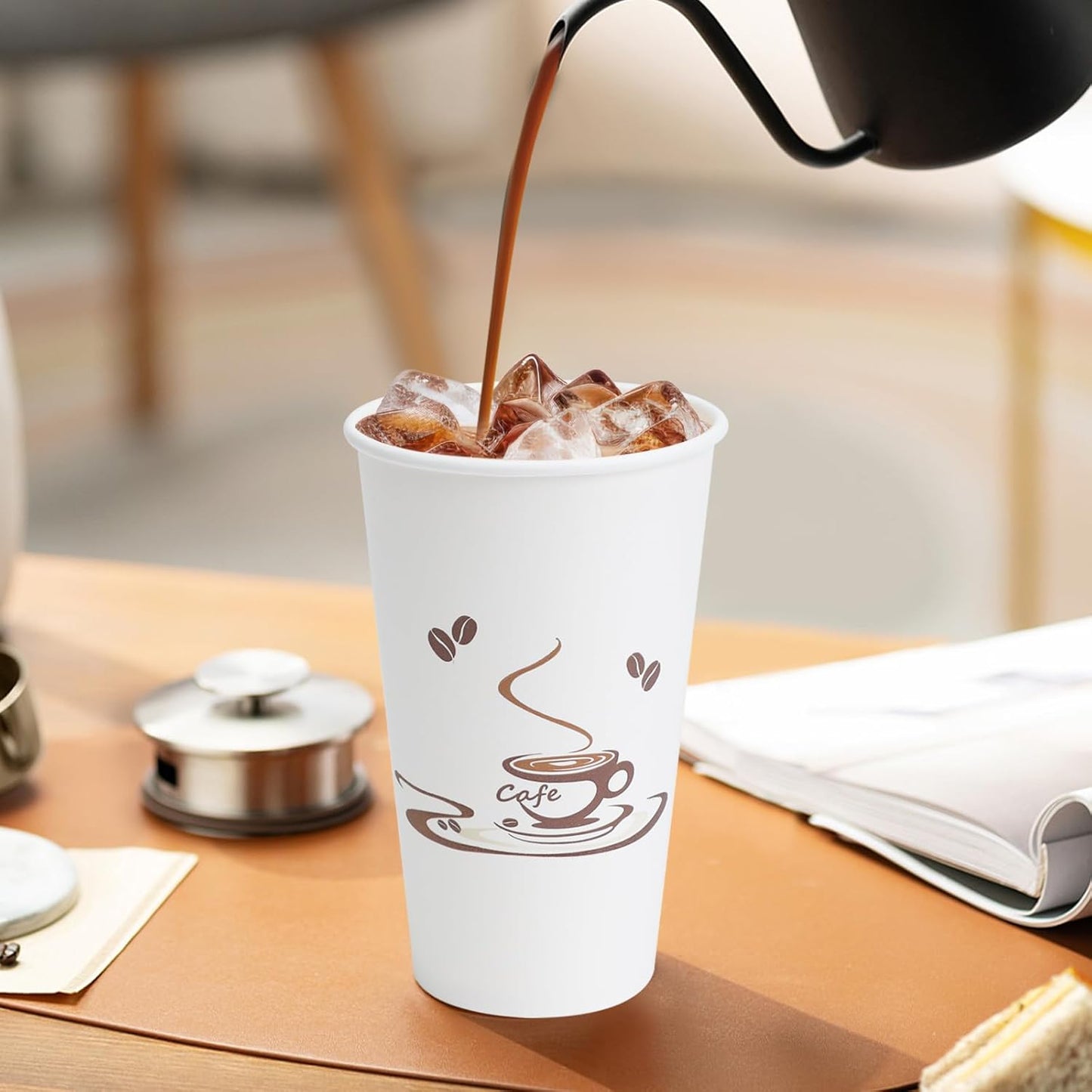 Lamosi 180 Pack 16 OZ Coffee Cups, Disposable Paper Cups for Hot/Cold Beverage, Disposable Cups 16 oz, Leak-Free Paper Coffee Cups for Cafe, Restaurant, Office and Home