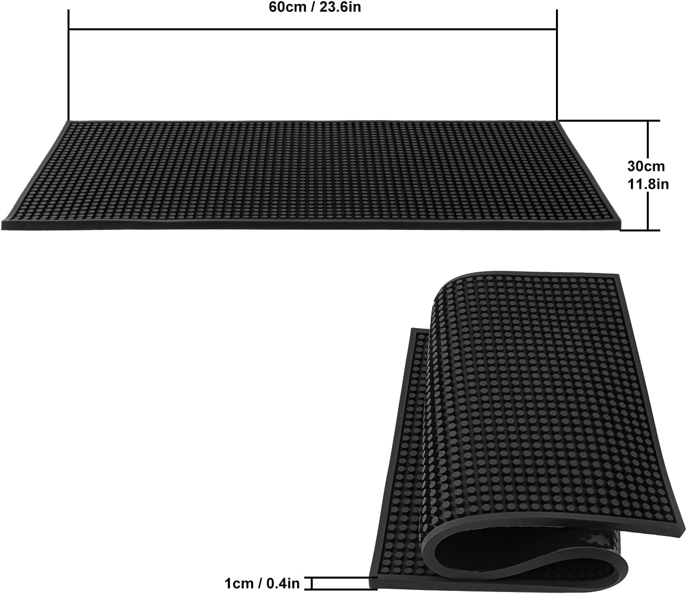 2 Pack 12 x 24 Inch Black Coffee Bar Mats, Rubber Bar Mat, Anti-Slip Bar Spill Mat for Countertop, Bartending, Kitchen, Dining Table
