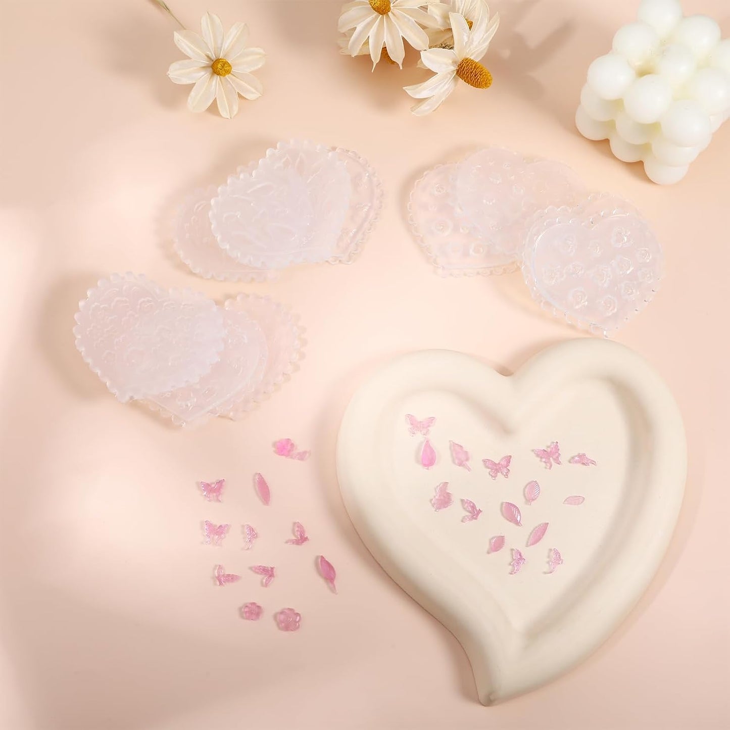 10 Pcs Polymer Clay Molds, Polymer Clay Cutters Molds for Crafts Air Dry Earrings Tools, Jewelry Mini Silicone Resin Flower Molds, Epoxy Polymer Clay Earring Cutters Shapes Making Kit Extruder