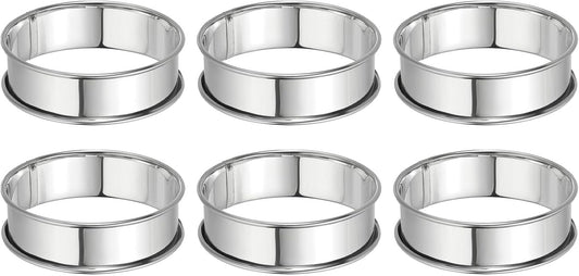 HARFINGTON 6pcs Crumpet Rings 3.15" Nonstick Round Cake Ring Stainless Steel Double Rolled English Pastry Rings for Kitchen Baking Crumpet Dessert, Silver