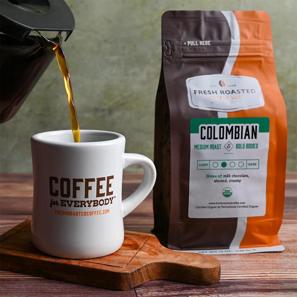 Fresh Roasted Coffee, Organic Colombian | USDA Organic, 100% Single Origin, Kosher | Medium Roast 12 oz Whole Bean
