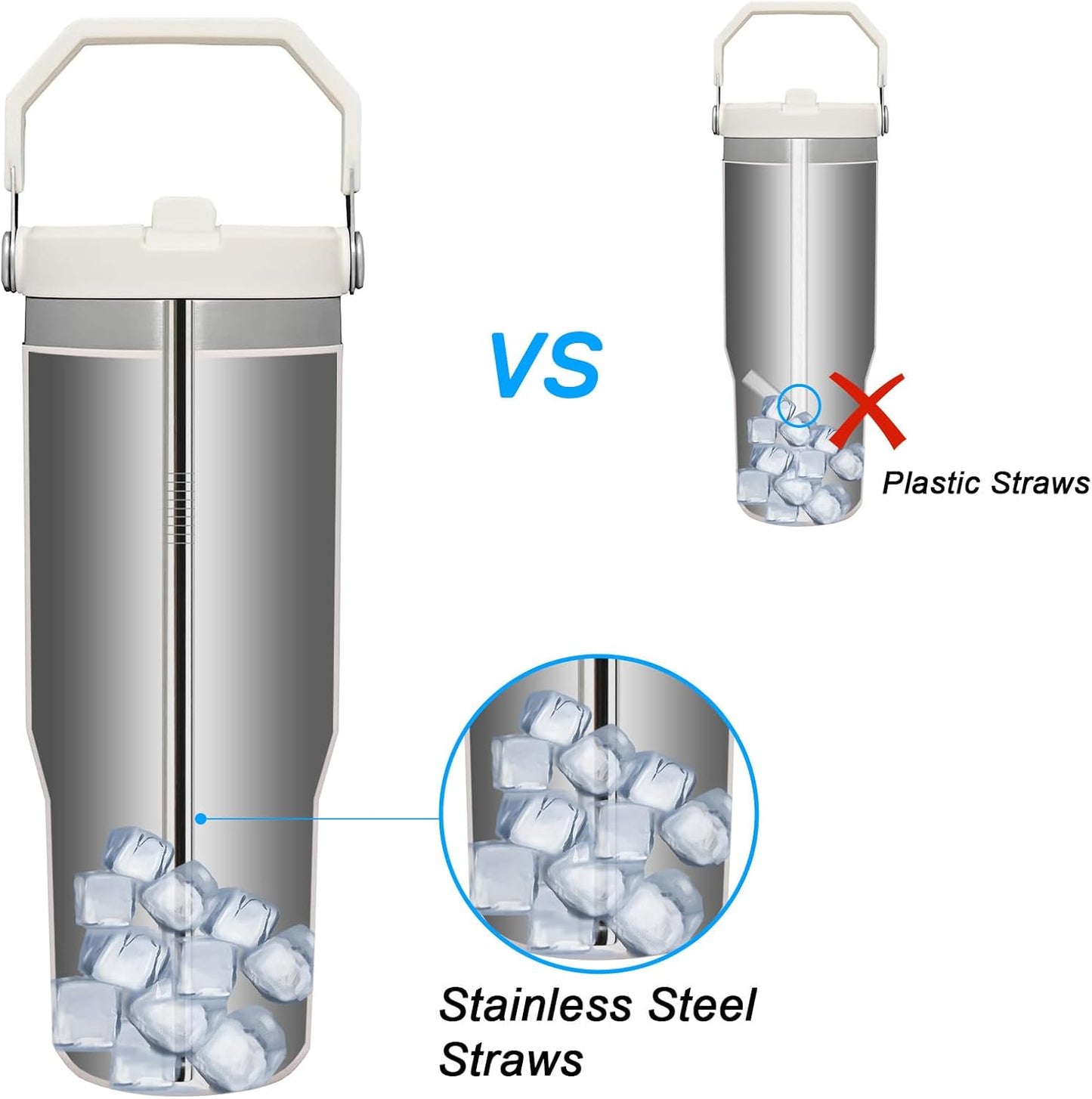 Metal Straws Reusable for Stanley Iceflow Flip 30oz Tumbler,6 Pack Replacement Stainless Steel Straws with 2PCS Straw Cleaner Brush for Stanley Accessories (Stainless Steel, for Stanley Iceflow 30oz)