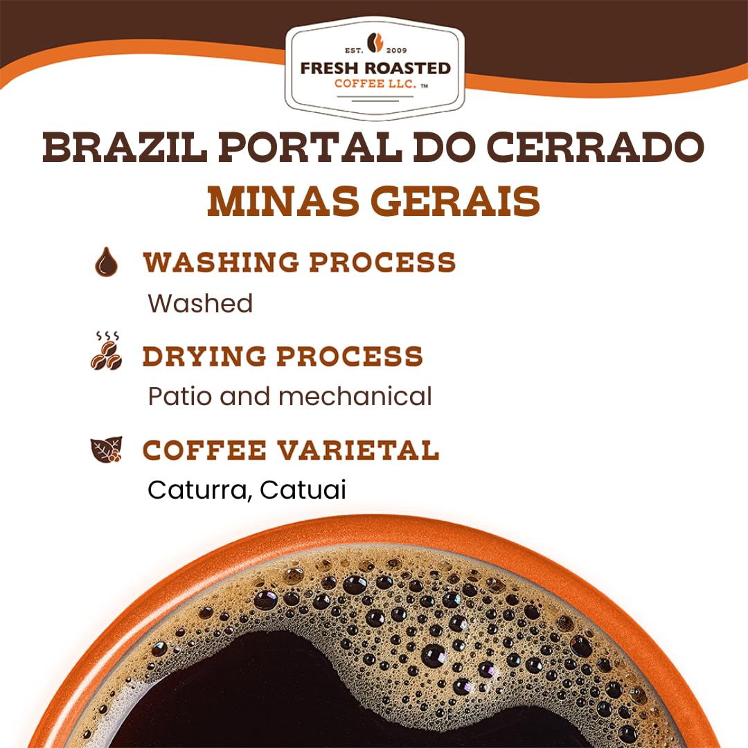 Fresh Roasted Coffee, Brazil Minas Gerais, 2 lb (32 oz), Light Roast, Kosher, Whole Bean