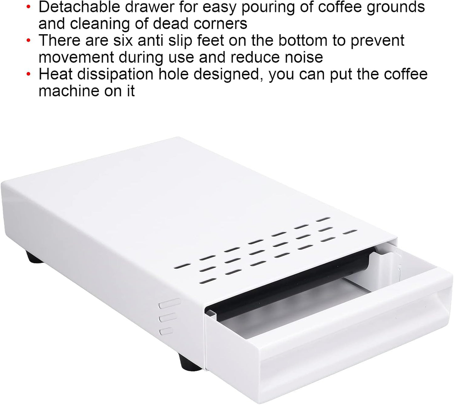 Coffee Knock Box Drawer, Stainless Steel Espresso Knock Box with Six Non Slip Feet, Removable Rubber Lever, Coffee Ground Container, for Household Shop (White)