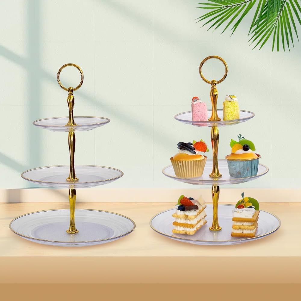 RAUVOLFIA 3 Pack 3 Tier Cupcake Stand, Plastic Tiered Serving Stand, Dessert Tray for Tea Party, Baby Shower and Wedding (Clear)