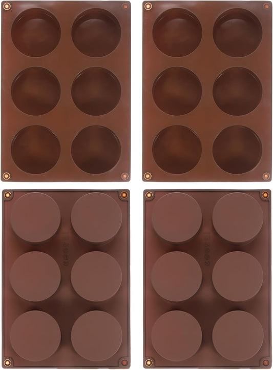 uxcell 4pcs Silicone Muffins Pan, 6 Cup Silicone Cupcake Pan Nonstick Baking Tray for Muffins, Cupcakes, Dishwasher Safe, Brown