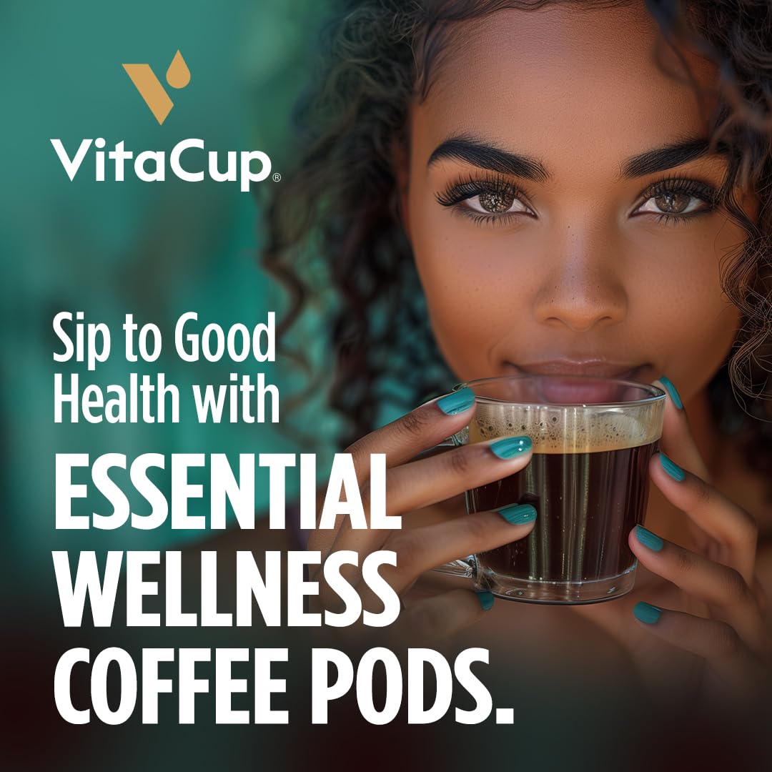 VitaCup Immunity Coffee Pods, Wellness Boost with Antioxidants, Echinacea, Probiotics, Vitamin C & D3, Medium Dark Roast, Recyclable Single Serve Pod Compatible with Keurig K-Cup Brewers,16 Ct