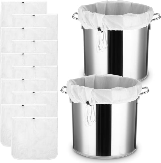 10 Pack 26"x22" Brew Bag, Extra Large Straining Bag, Reusable Fine Mesh Bag, White Drawstring Filter Bag for Beer, Nut Milk, Cold Brew, Wine, Coffee, Tea, Grain