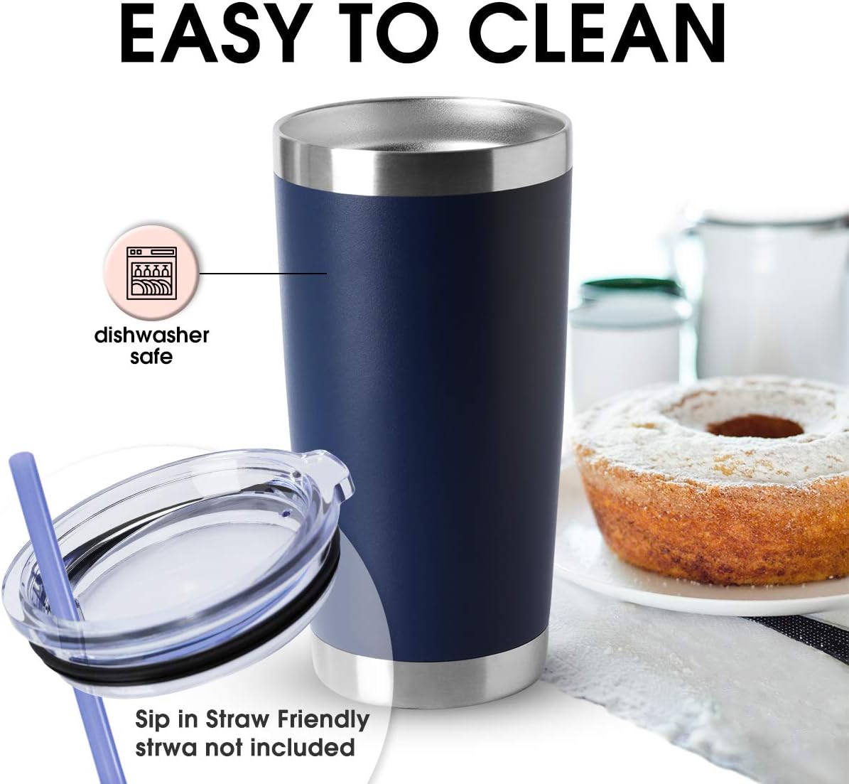 HASLE OUTFITTERS 20oz Stainless Steel Tumblers Bulk, Insulated Travel Cup with Lid, Double Wall Vacuum Coffee Mug for Cold & Hot Drinks 4 Pack, Navy