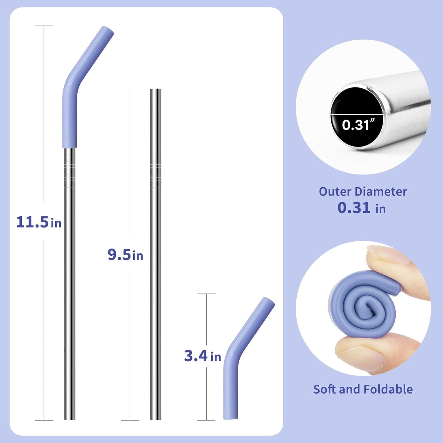 9.5" Metal Straws Reusable for 30/32 oz Tumbler, 5 Pcs Stainless Steel Drinking Straws for Yeti/RTIC/CIVAGO 30 oz Tumblers, 1 Portable Bag