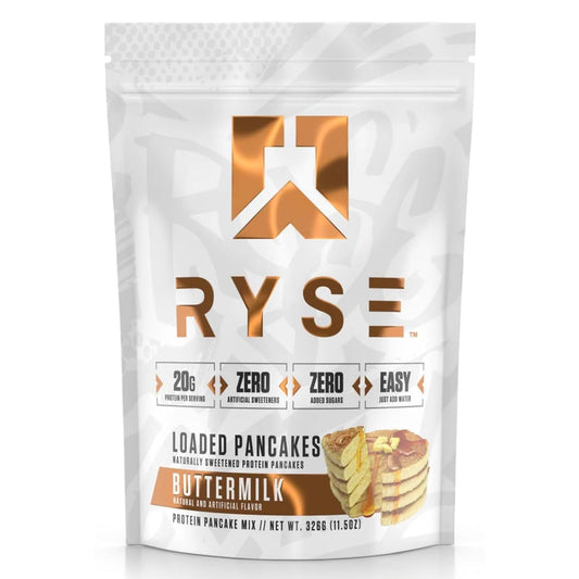 RYSE Loaded Protein Pancake & Waffle Mix - Buttermilk - Naturally Sweetened Breakfast with 21g Protein, 3g MCTs and 2g Fiber - No Added Sugar - High Protein Snack for Clean Energy - 6 Servings