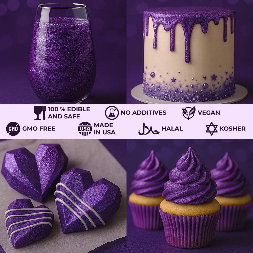 Bulk (20g) Purple Luster Dust Edible Glitter for Cocktails | Premium Edible Purple Luster Dust for Cake Decorations - Edible Glitter for Drinks Cupcakes Cookies Cakes Food Paint