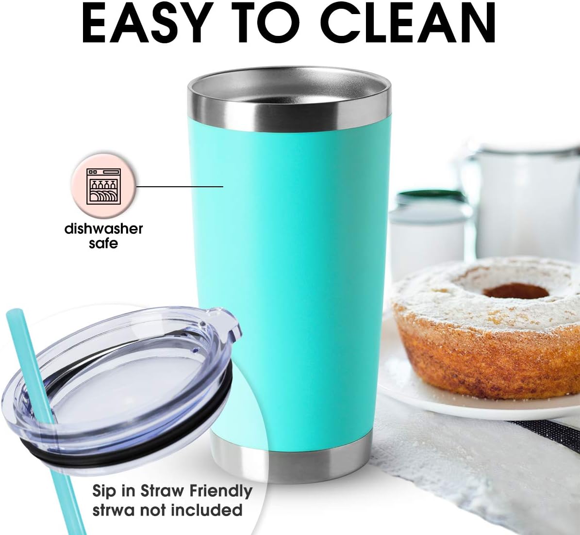 HASLE OUTFITTERS 20oz Tumblers Bulk Stainless Steel Cup with Lid Double Wall Vacuum Insulated Coffee Mug for Cold & Hot Drinks 8 Pack, Light Blue