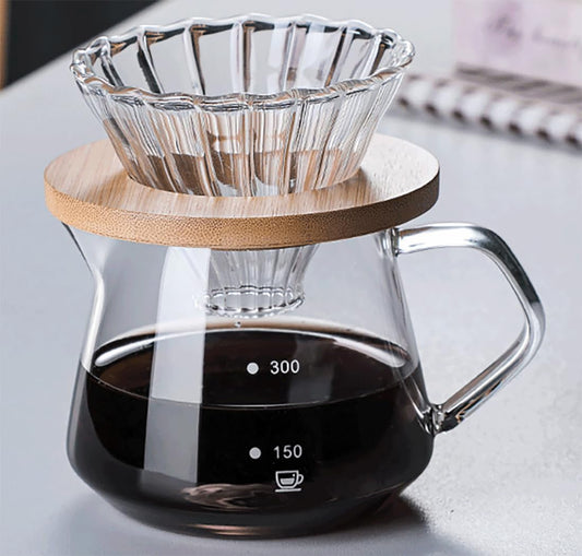 Pour Over Coffee Maker - 10 OZ /300ML Glass Carafe Coffee Server with Glass Coffee Dripper/Filter, Drip Coffee Maker Set for Home or Office, 1-2 Cups