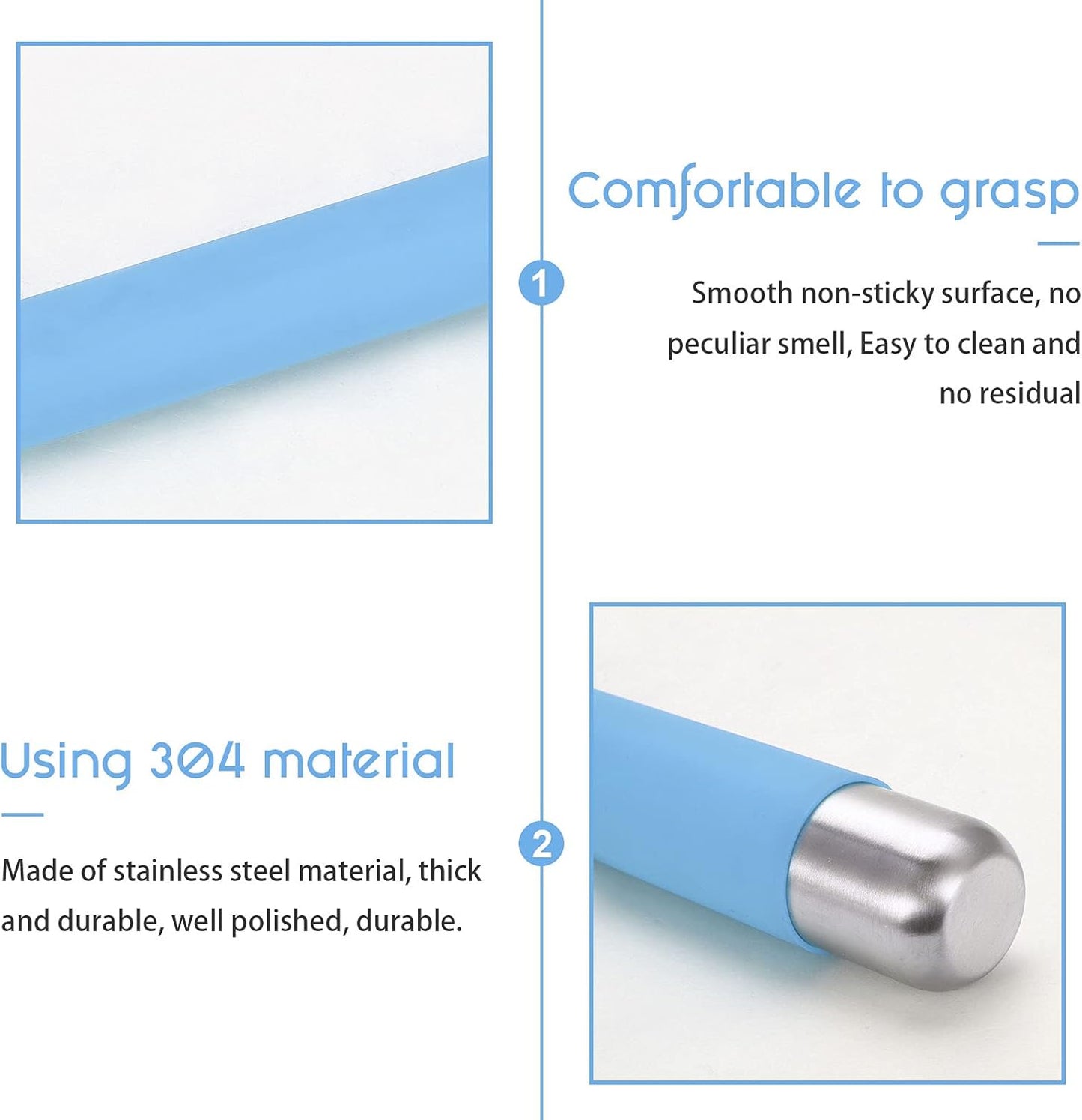 Rolling Pin Dough Roller for Baking with Thickened Non Stick Silicone Metal Handle Rolling Pin Stainless steel Fondant Roller Pin Cookie Pastry Kitchen Accessories 13.8 X 1.5 Inches