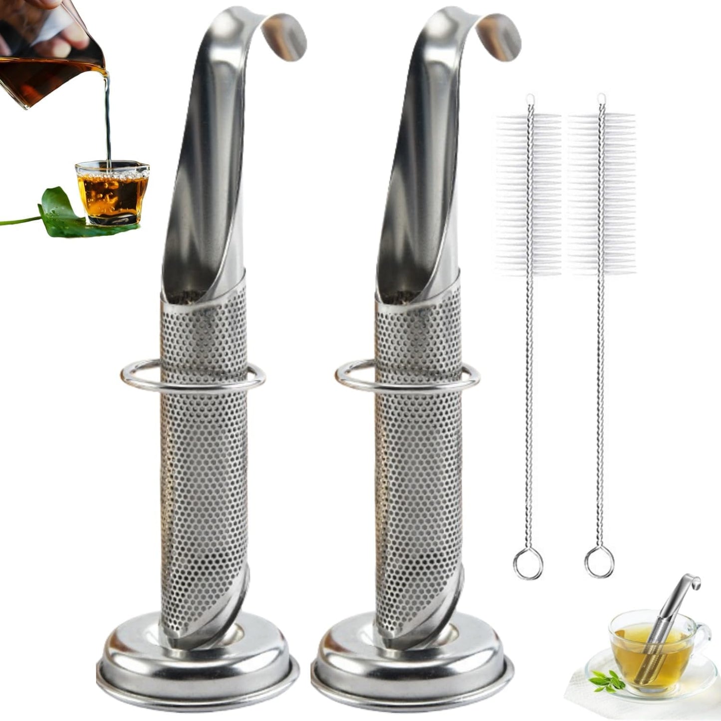 2 Sets Upgraded Version Tea Strainer, Tea Diffusers For Loose Tea，It Is Also Equipped With A Base And A Brush For Easy Placement，Tea Infuser For Loose Leaf Tea Applicable To Office, Home, Travel
