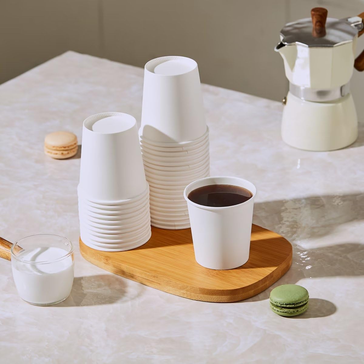 JOLLY PARTY 300 Pack 8 oz Disposable Paper Coffee Cup, Hot/Cold Beverage Drinking Cups for Water, Paper Coffee Cups, White Paper Hot Coffee Cups