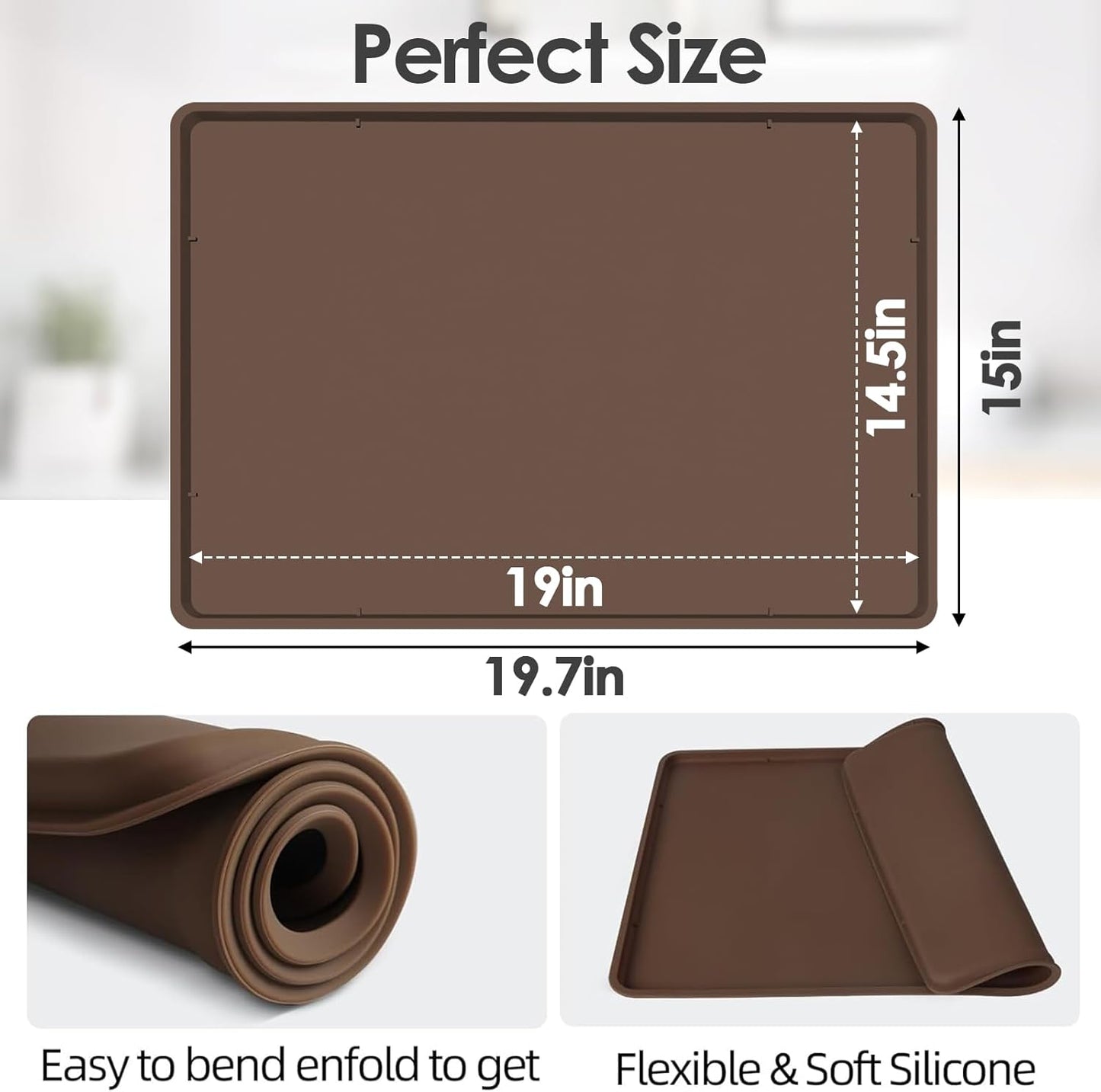 TOHONFOO Silicone Coffee Maker Mat with Lip, 19.7'' x 15'' Heavy Duty Coffee Maker Mat for Countertops, Coffee Tray Fit Under Coffee Machine Appliance Automatic Machines Espresso Accessory, Brown