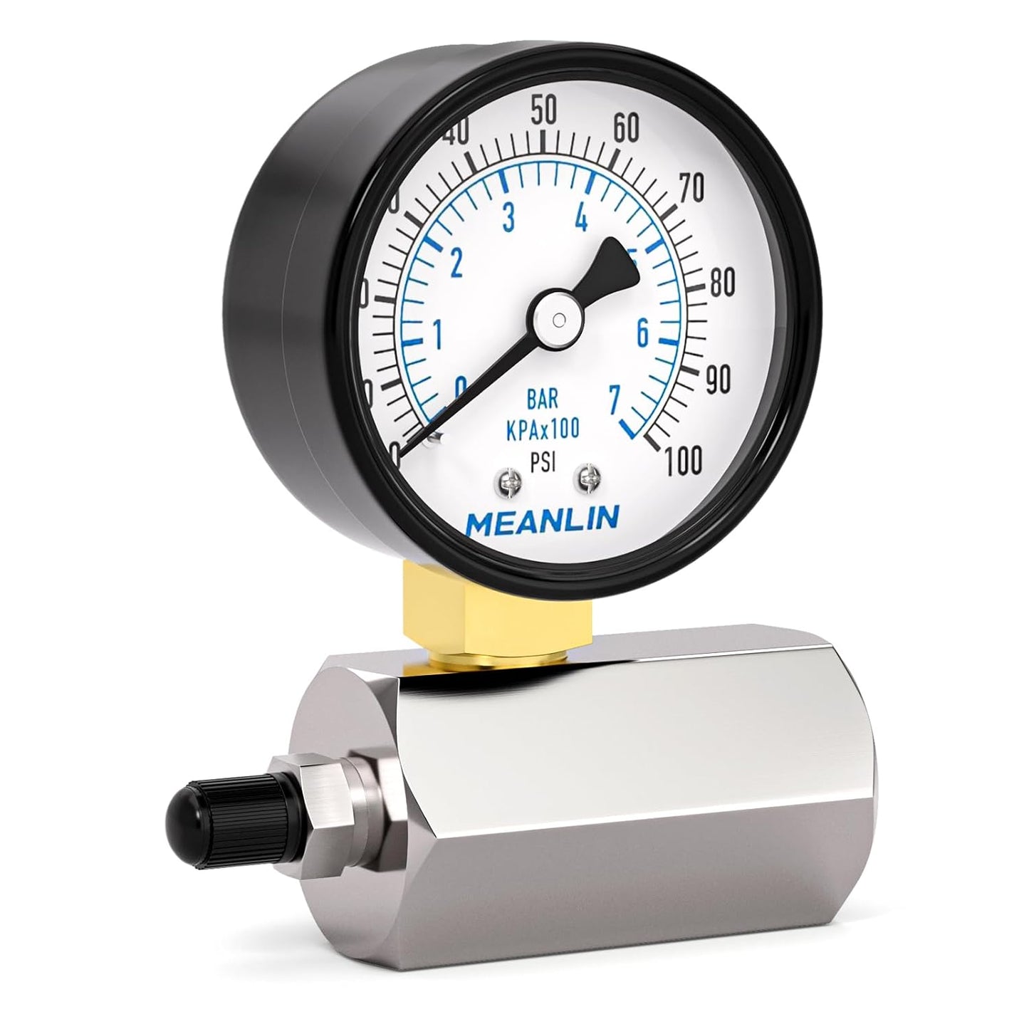 MEANLIN MEASURE 0-100Psi 2" Steel Double Graduated Air Test Pressure gauges, 3/4" FNPT Connection, -3-2-3% Accuracy