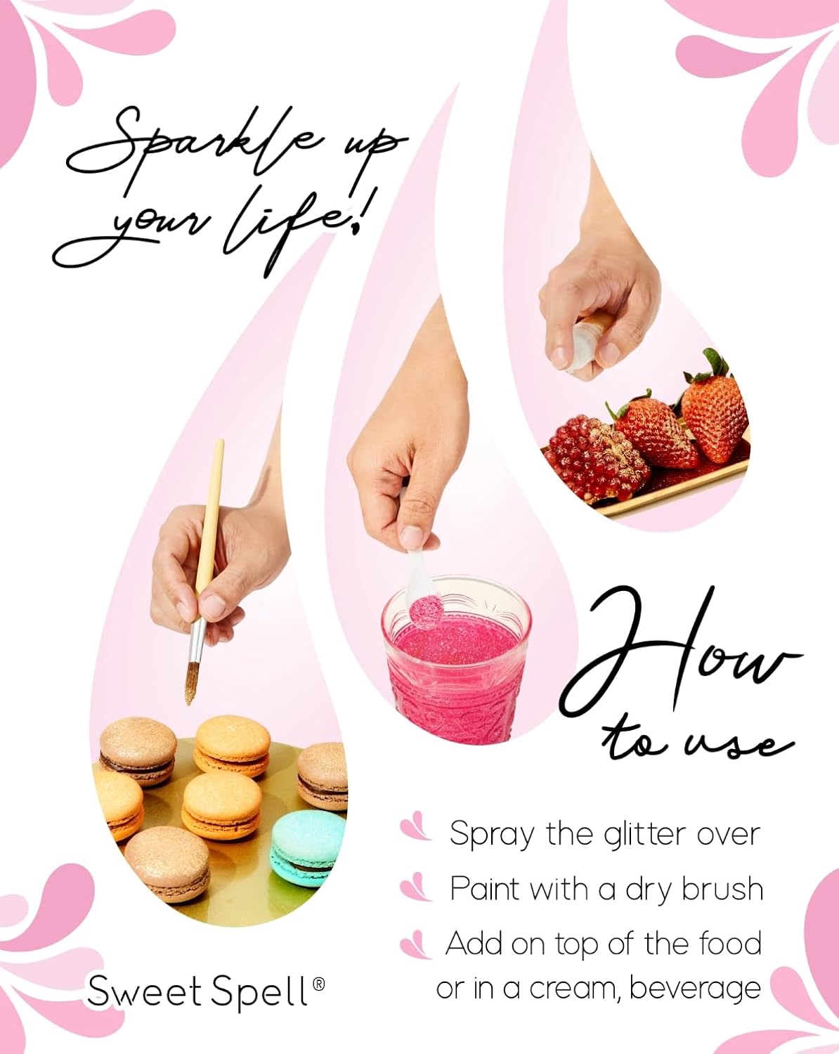 Sweet Spell Edible Glitter (15g) - Shimmer Sparkles for Drinks, Cakes, Cocktails - 100% Edible & Food Grade Glitter, Vegan, Gluten-Free (Pink Candy)