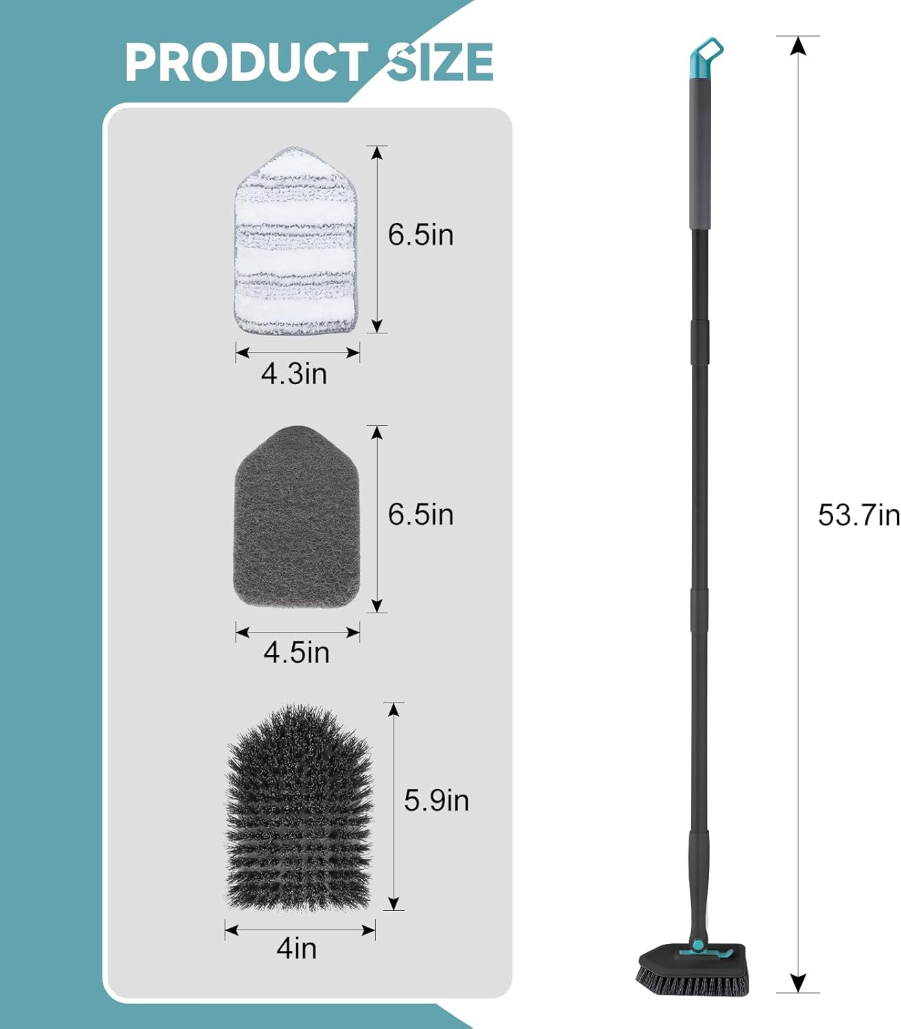 nacena Shower Scrubber with Long Handle, 3 in 1 Tile Tub Scrubber Brush with 3 Detachable Cleaning Heads Adjustable Handle Shower Cleaner Brush for Bathroom, Kitchen, Toilet, Wall, Sink, Black