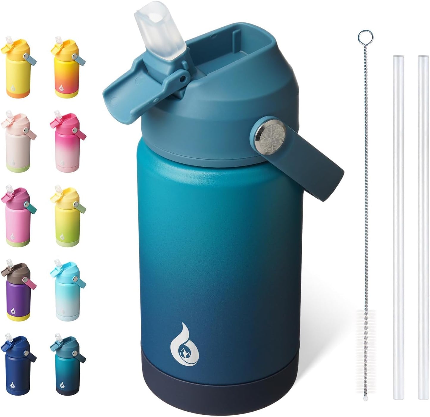 BJPKPK Insulated Water Bottle with Straw Lid, 12oz Thermos Water Bottles with Soft Nozzle, Flex Handle & Non-slip Boot, BPA Free Leak Proof Stainless Steel Metal Thermos, Tumblers, Cups,Vast