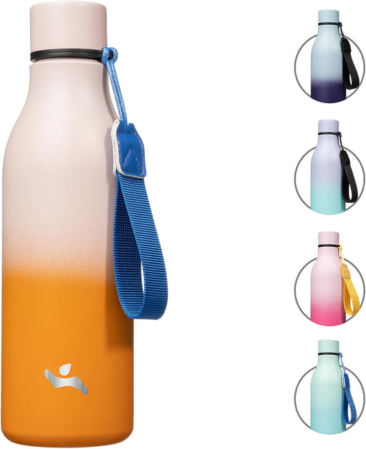 Insulated Water Bottle with Strap,18 oz Double Wall Stainless Steel Vacuum Bottles Metal Water Flask,Coral