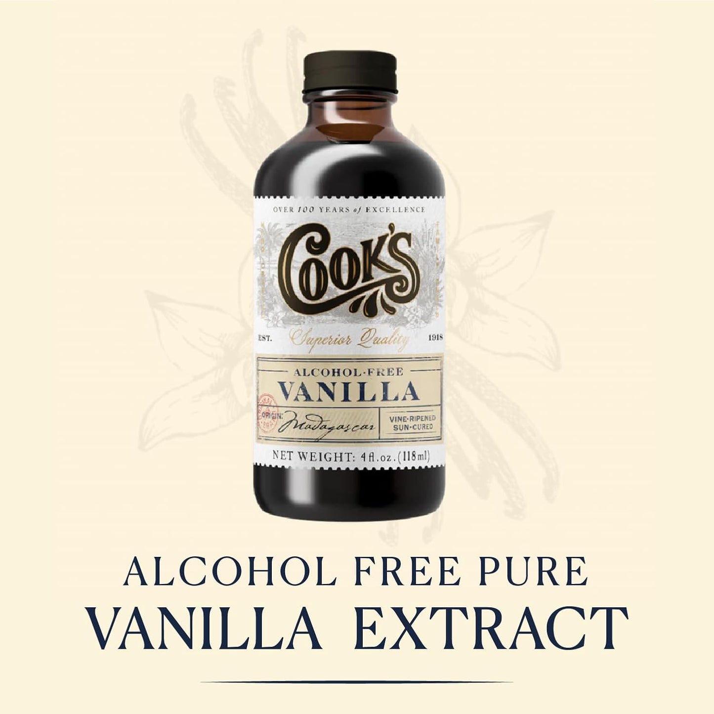 Cook's, Alcohol Free Pure Vanilla Flavoring, for Cooking, Baking, Desserts, Madagascar Vanilla Non-Alcoholic Extract Alternative, 32oz