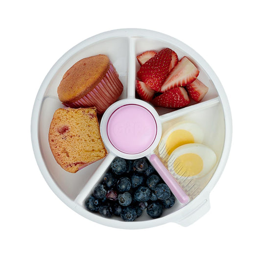 GoBe Kids Large Snack Spinner Slide Bundle with Hand Strap and Sticker Sheet - Reusable Snack Container with 4 Compartment Dispenser and Lid | BPA/PVC Free | Dishwasher Safe | No Spill - Taro Purple