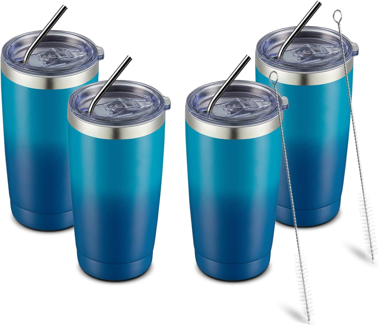 COMOOO 20oz Tumbler with Straw Stainless Steel Insulated Coffee Tumbler Cups Double Wall Vacuum Travel Coffee Mug with Splash Proof Sliding Lid for Hot Cold Drinks (Dark Night, 4 Pack)