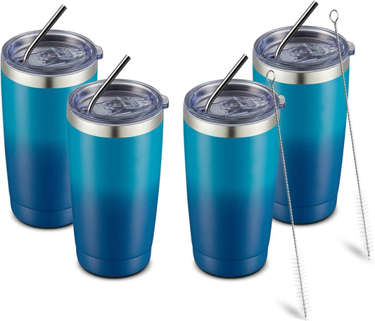 COMOOO 20oz Tumbler with Straw Stainless Steel Insulated Coffee Tumbler Cups Double Wall Vacuum Travel Coffee Mug with Splash Proof Sliding Lid for Hot Cold Drinks (Dark Night, 4 Pack)