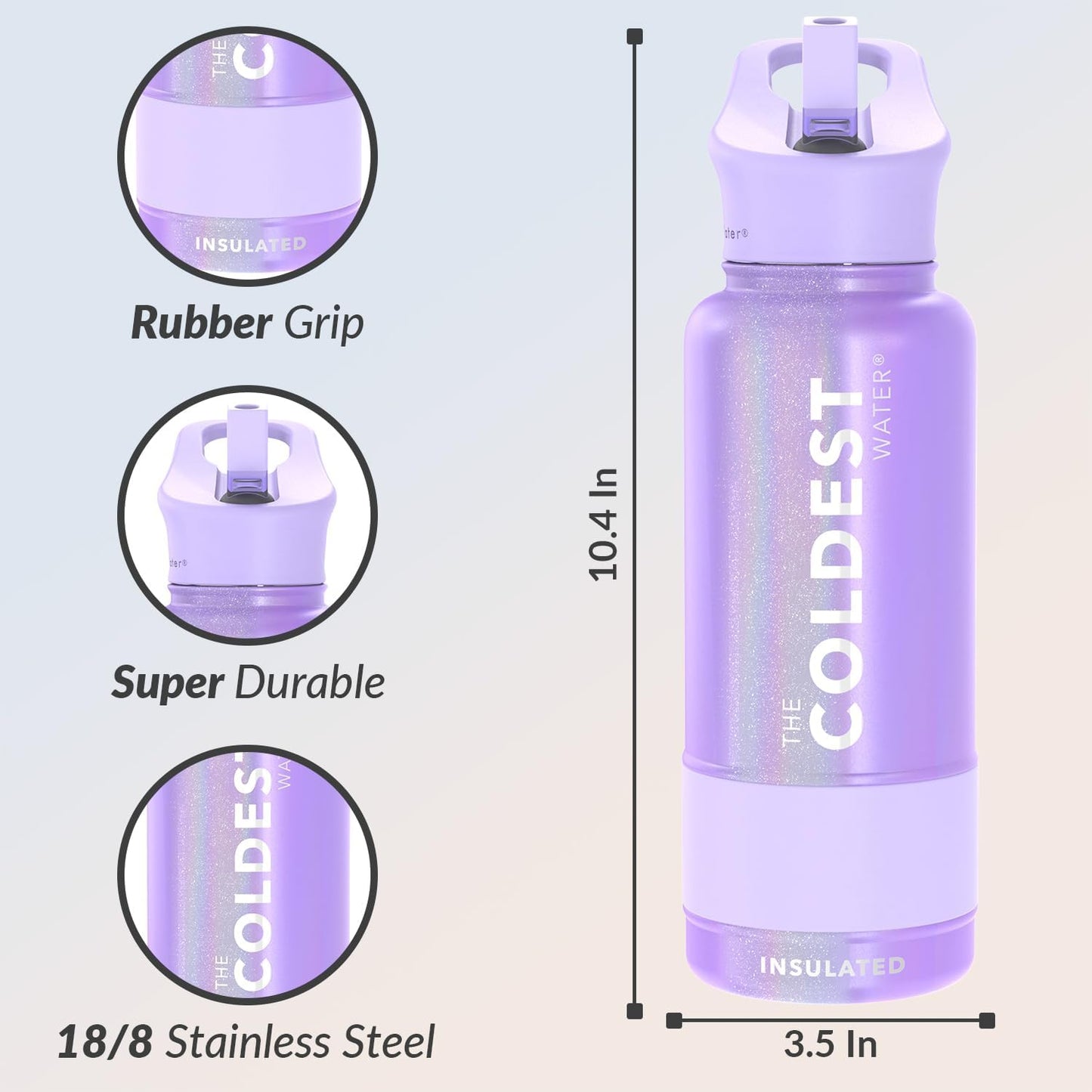 Coldest Insulated Water Bottle with Straw Lid - Stainless Steel Metal Insulated Bottle for Men & Women (Purple Glitter, 32 oz)