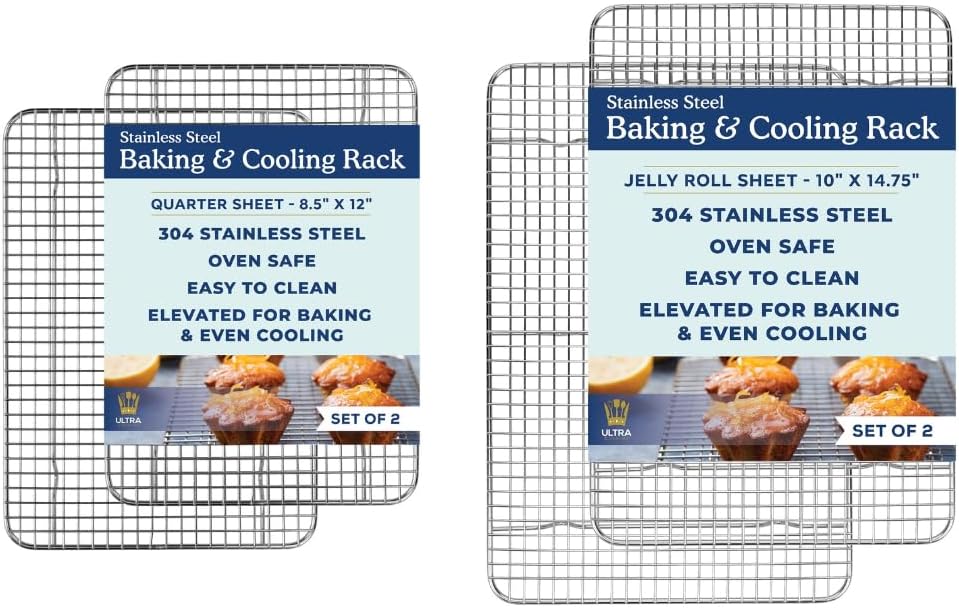 Ultra Cuisine Heavy Duty 100% Stainless Steel Cooling Rack for Cooking and Baking - Baking Rack & Wire Cooling Rack - Fits Quarter and Jelly Roll Sheet Pans - 8.5''x 12''' and 10''x14.75''