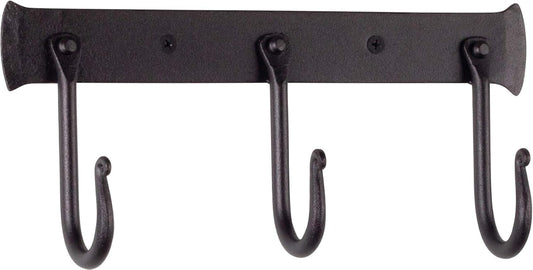 RTZEN Wall Mount Hook Set - Wrought Iron Decorative Rustic Metal Coat Hooks for Hanging - Handcrafted Classic Farmhouse Wall Mounted Black Hooks for Towel Robe or Hat Hanging - 3 Hook Rack