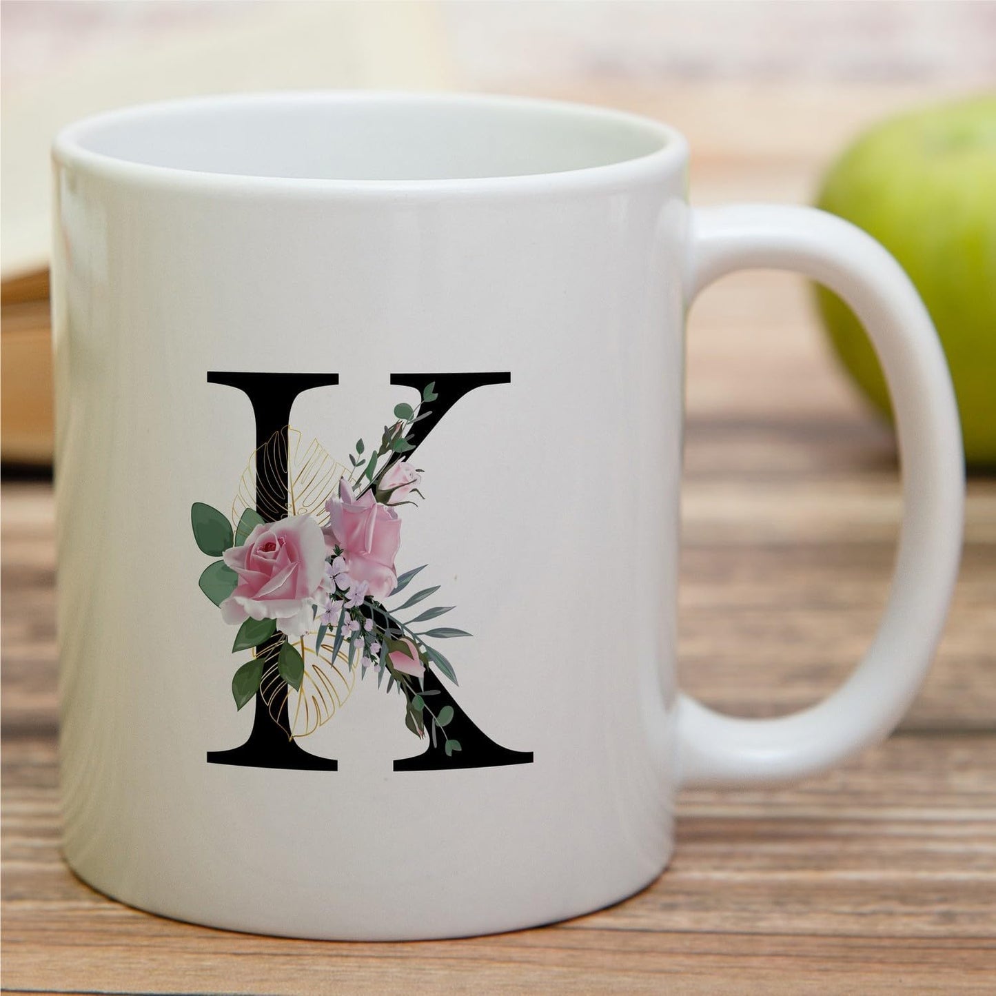 Retreez Initial A-Z Floral Botanical Bouquet Alphabet Monogrammed Monogram Mug 11 Oz Ceramic Tea Coffee Mugs - Appreciation Thank You Wedding Birthday Gifts for her friend coworker sister - K Initial