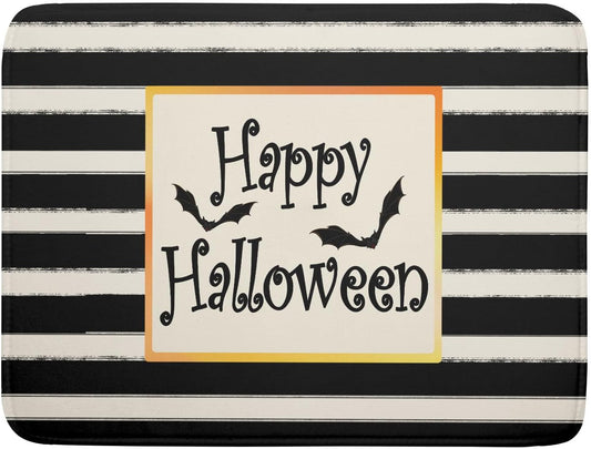 Happy Halloween Bats Dish Drying Mat for Kitchen Counter,Black and White Stripe Drying Mat 18 x 24 Inch with High Absorbent Microfiber Dish Drying Pad Dish Rack Pad Drainer Mat for Coffee Bar