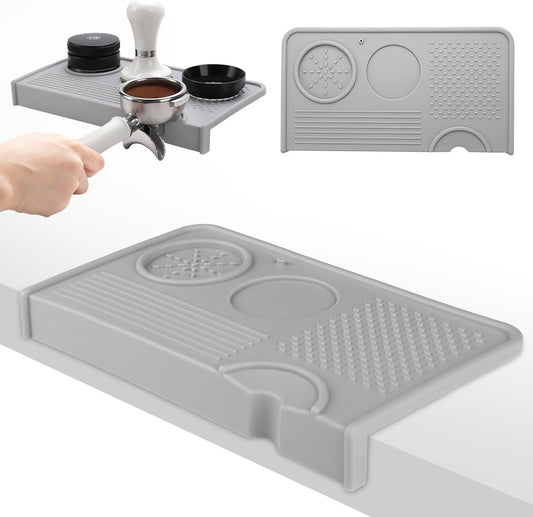 Espresso Tamping Mat, Coffee Tamper Mat, 10.4×5.6 In Silicone Coffee Matt for Counter, Espresso Machine Accessories, Waterproof and Heat Resistant Tamp Mats for Espresso Coffee Station(Grey)