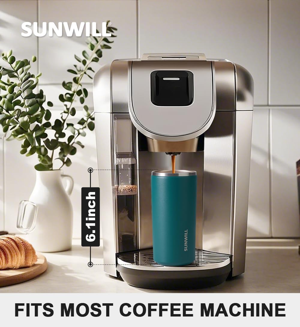 SUNWILL Insulated Coffee Mug with Lid, Leak Proof Tumbler Stainless Steel, 12 oz Travel Cup for Office, Home, Powder Coated Peacock Blue