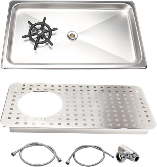 DIBTSA Glass Rinser, Stainless Steel Espresso Cup Pitcher Rinser Sink with Spray,Drain and Drip Tray, Silver Middle Size 16.65 x 8.81 x 1.1 inches