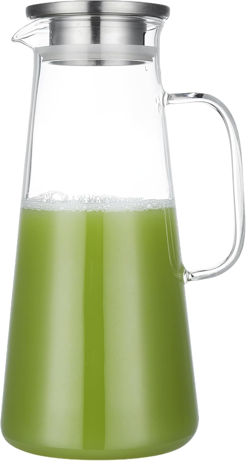 Karafu 68 Oz/2 Liter Pitcher, Glass Pitcher with Lid, Easy Clean and Heat Resistance Borosilicate Glass Jug for Hot or Cold Water, Milk, Ice Tea and Juice Beverage