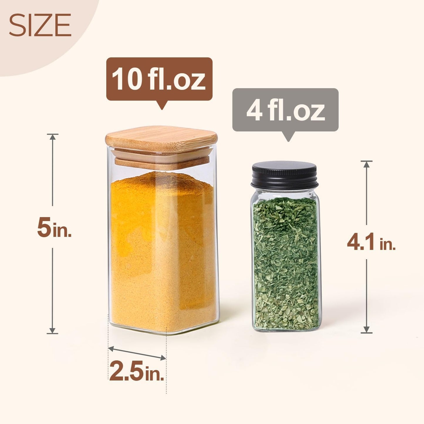 ComSaf 16Pcs Glass Spice Jars with Bamboo Lid, 10oz Airtight Square Containers with 275 Black Lables, Empty Seasoning Jars for Spice Salt Sugar