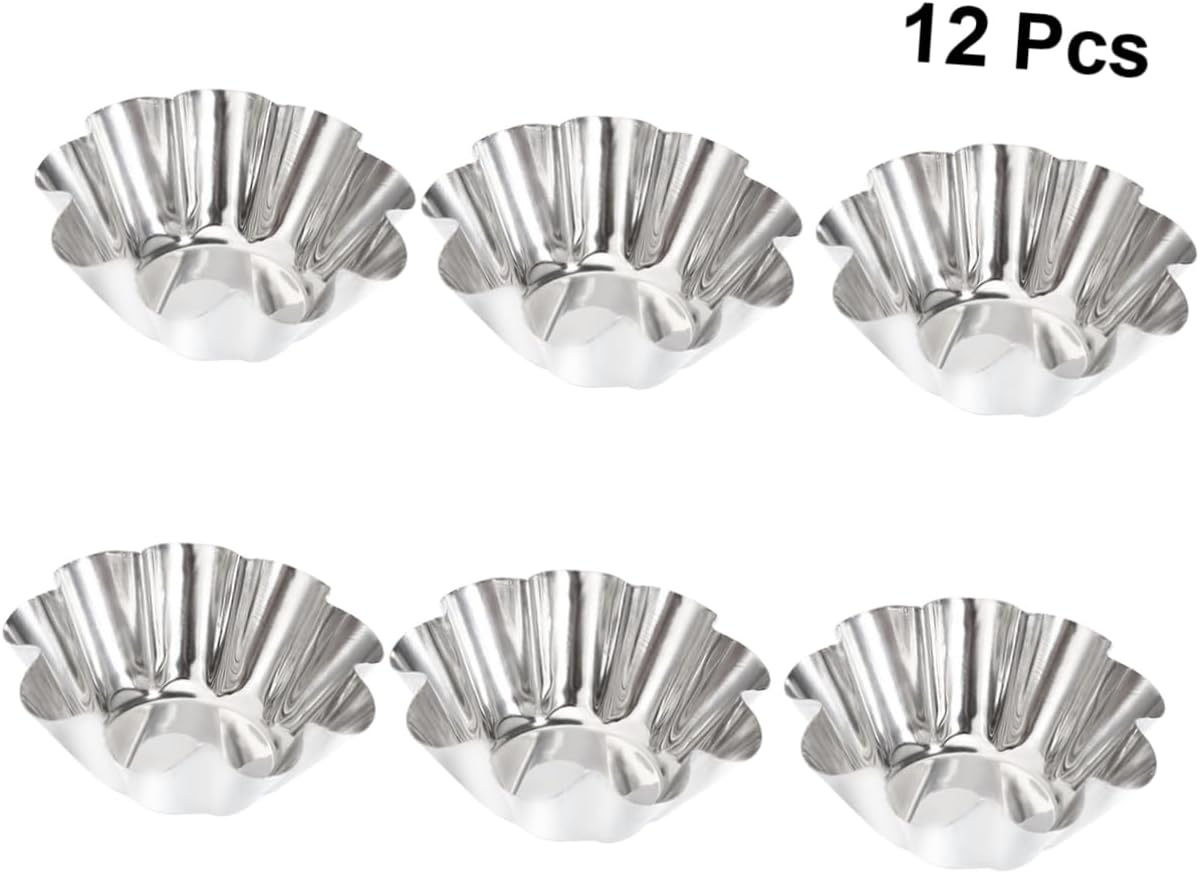 Mikinona 12pcs Non- Stick Tart Pans Tart Mould Egg Tart Molds Stainless Steel Tart Baking Mold Oven Pans Nonstick Bakeware Cupcake Wrapper Egg Tart Baking Cups Tart Tin Mini Non Stick Pan