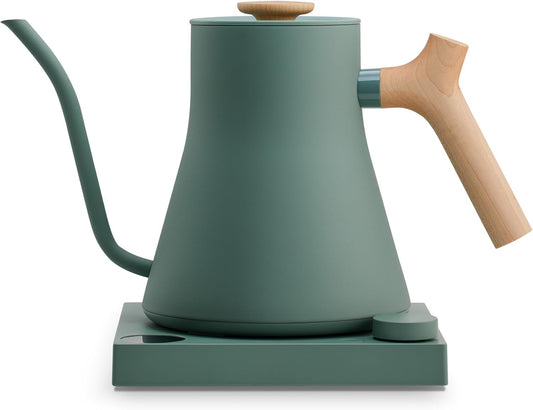 Fellow Stagg EKG Pro Electric Gooseneck Kettle - Pour-Over Coffee and Tea, Quick Heating, Precise Temperature Control, Scheduling, Built-in Brew Timer, Smoke Green with Maple Wood Handle, 0.9 Liter