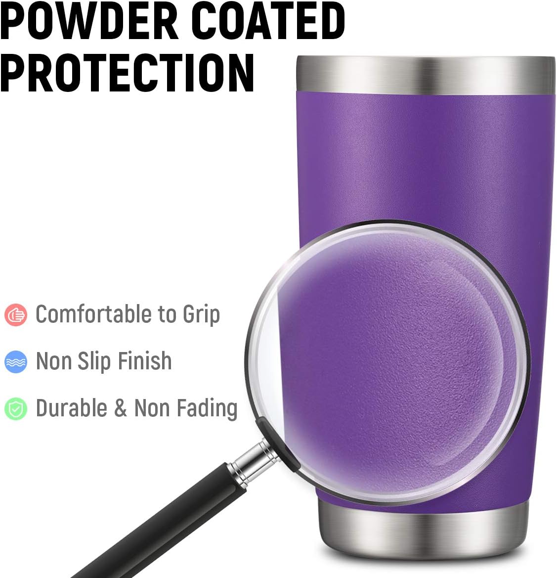 COMOOO 20oz Double Wall Vacuum Insulated Travel Mug, Stainless Steel Tumbler with Lid and Straw Durable Powder Coated Insulated Coffee Cup for Cold & Hot Drinks (Purple, 4 Pack)