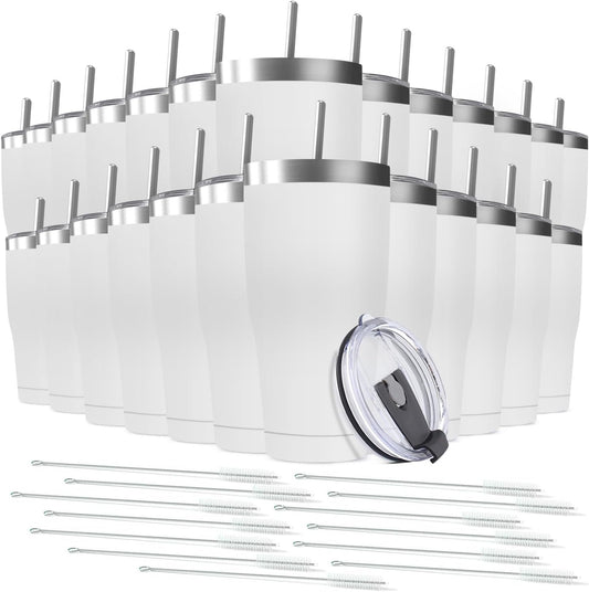 25 Pack 20oz Stainless Steel Tumblers Bulk Reusable Travel Mugs with Lid, Double Wall Powder Coated Coffe Cup for Home, Office, Outdoor Suitable for Vehicle Cup Holders