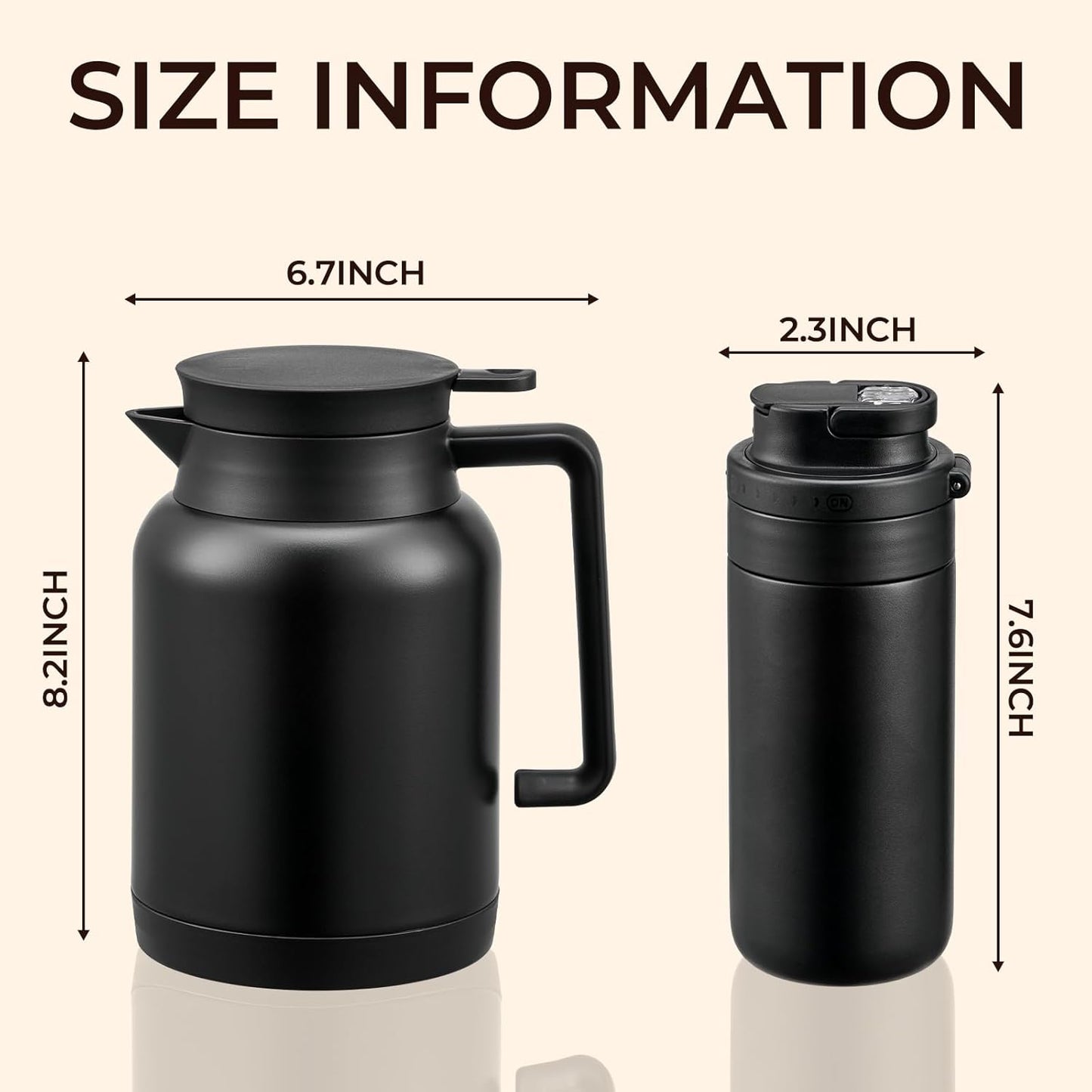 2 Pack 49oz Thermal Coffee Carafe and 15oz Insulated Water Bottle, Stainless Steel Vacuum Thermal Carafes and Water Bottle for Keeping Coffee, Tea, Water - Keep 12 Hours Hot, 24 Hours Cold