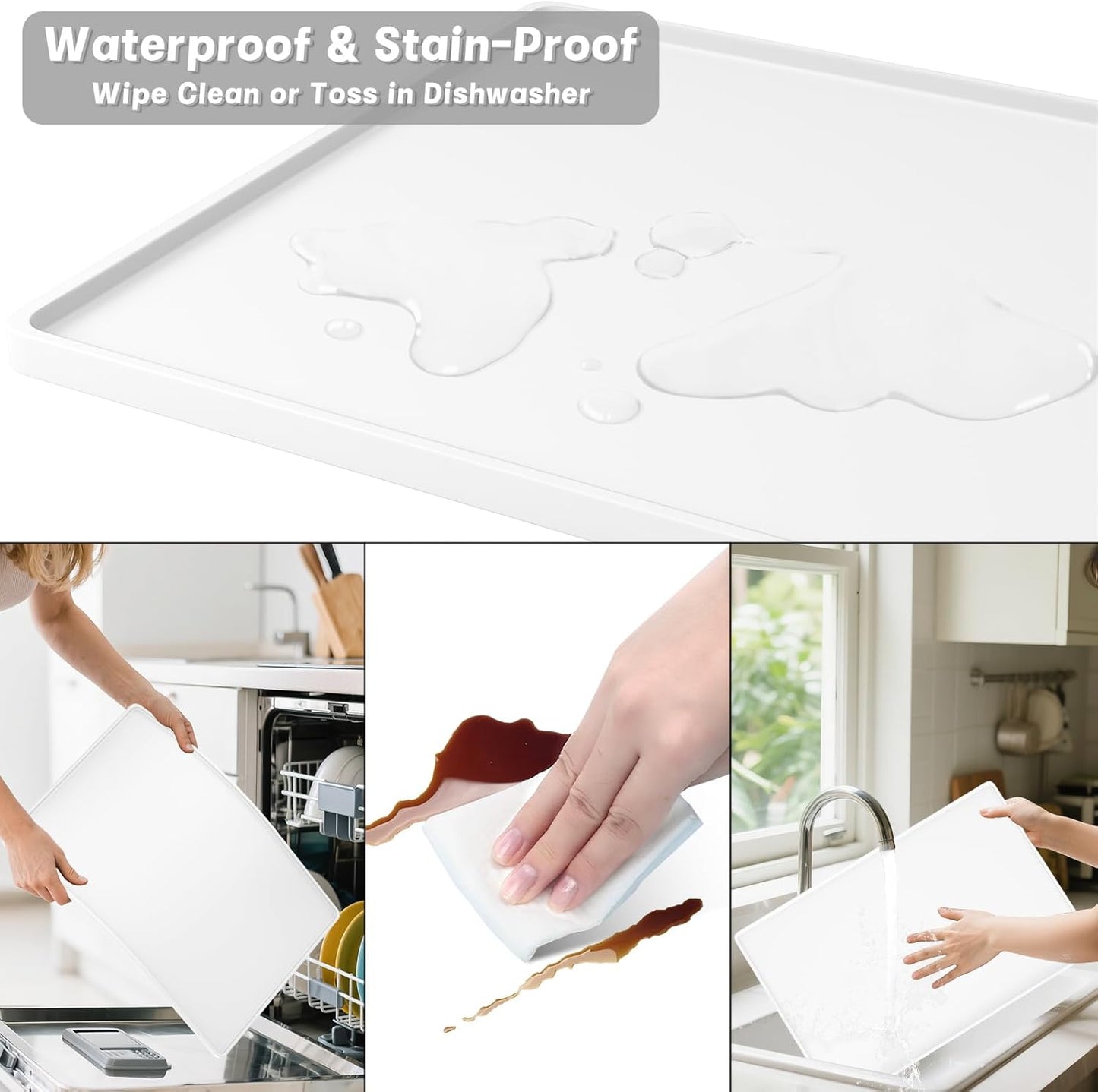 Rnivvi Silicone Coffee Mat, 16" x 24" Waterproof Raised Edge Coffee Bar Mats for Espresso Machine Station Accessories, Heat Resistant Detachable Dish Drying Pad for Kitchen Counter, Dish Rack, White