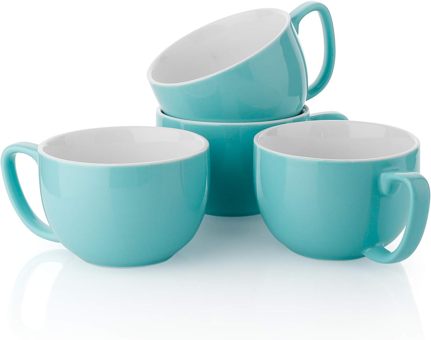 Teocera Turquoise Coffee Mugs Set of 4, 16 oz Ceramic Coffee Mug, Large Mug Set with Handle for Cold or Hot Drinks like Cocoa, Milk, Latte, Fruit Cereal, Long-lasting Porcelain with Modern Design