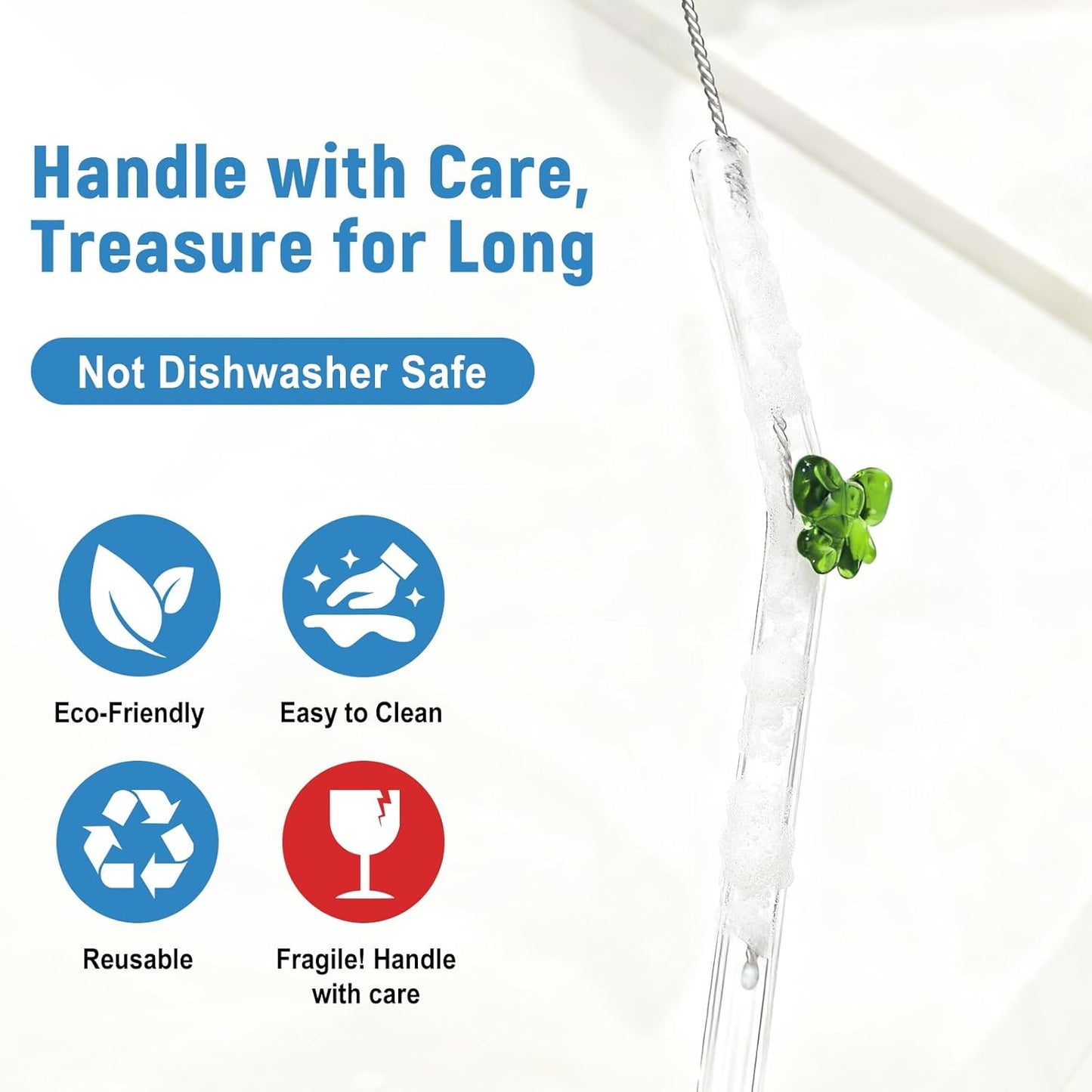 Cute Glass Straws with Charms Bows, 9 Inch 8mm Reusable Clear Glass Straws Bent - thick Borosilicate Drinking Straw Eco Friendly, BPA Free for Hot Drinks, Iced Coffee, 16 oz Tumblers - Include Brushes