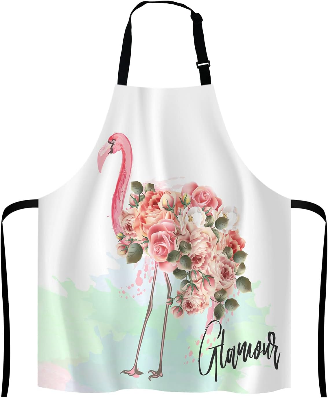 Pink Flamingo and Roses Bib Apron with Adjustable Neck for Men Women,Suitable for Home Kitchen Cooking Waitress Chef Grill Bistro Baking Apron